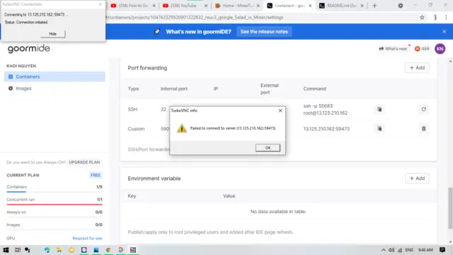 Failing at the last step of “How to Get a VPS for Free – No Credit Card 2021 | Lifetime VPS Server with RDP VNC 🔥” video