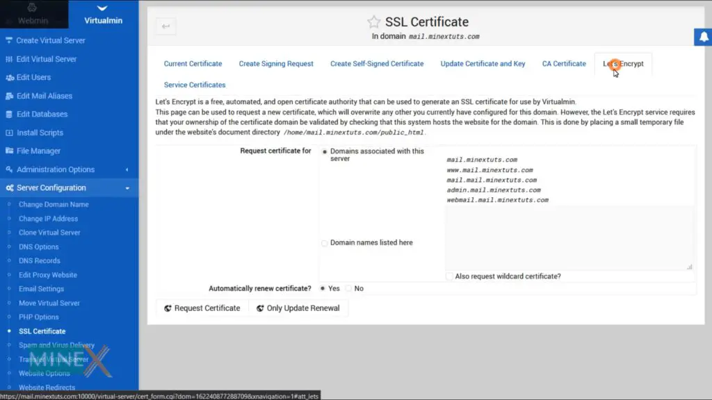 Virtualmin SSL Certificate
