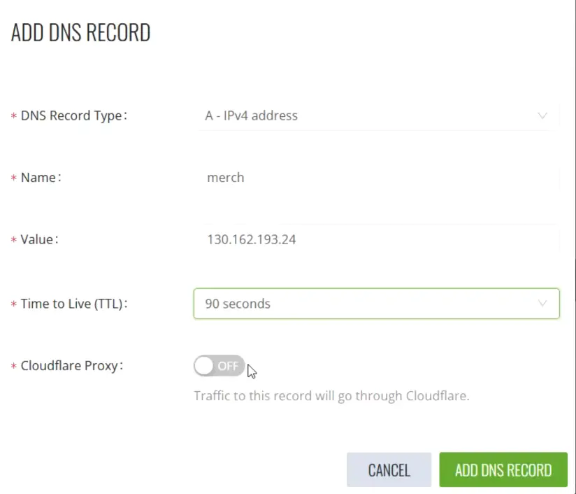 add A record DNS provider