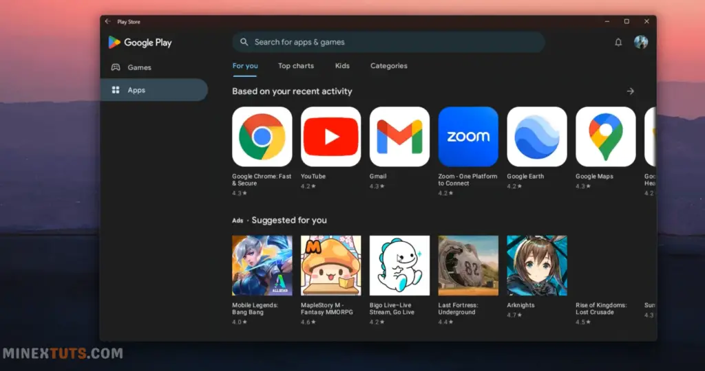Google Play Store has been installed successfully on your Windows 11