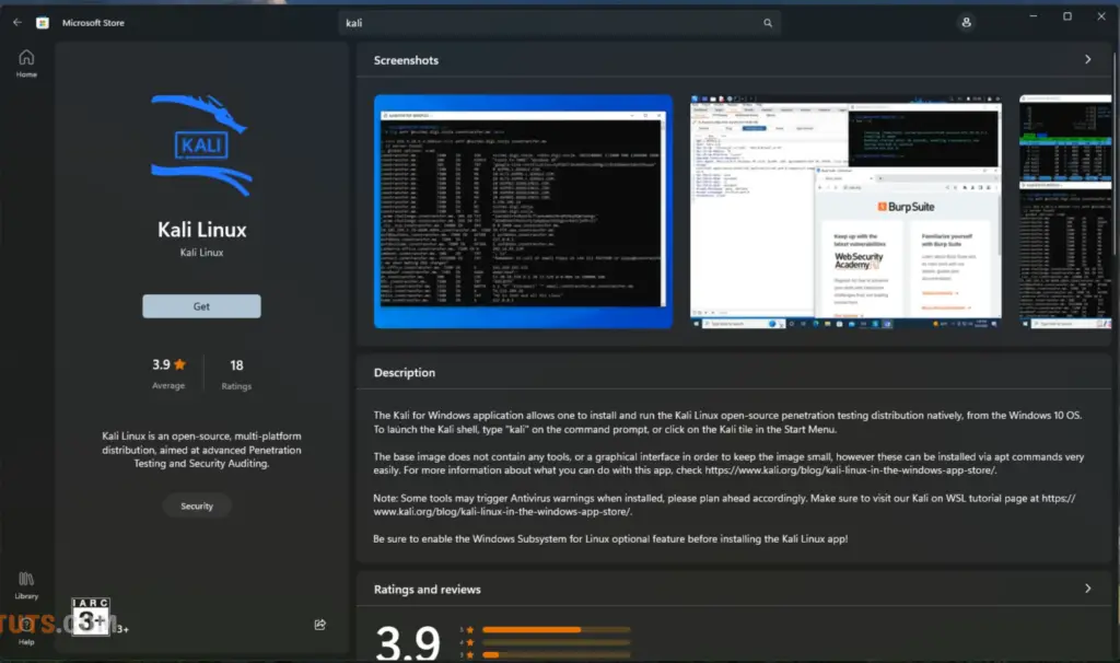 Install Kali Linux from the Microsoft Store