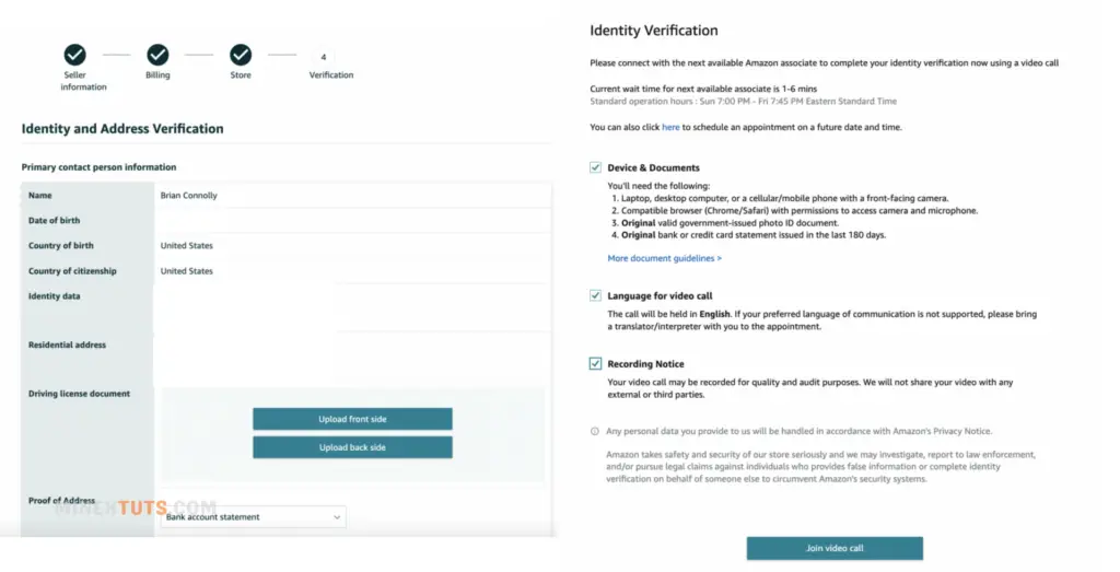 Amazon seller central registration verification